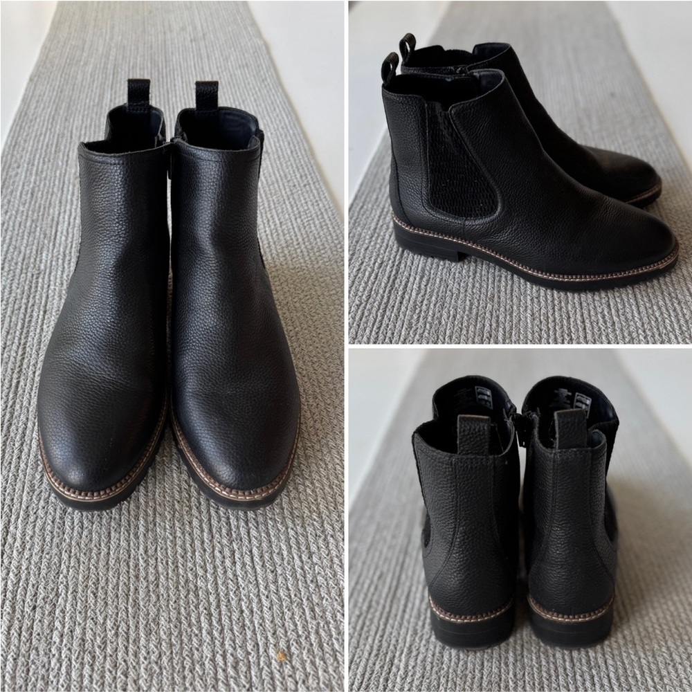 Lands End Black Pebbled Genuine Leather Lug Sole Ankle Boots Booties Size 10